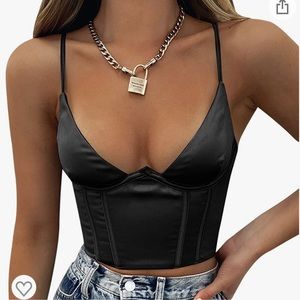 Black Satin Bustier/Corset Crop Top Size M